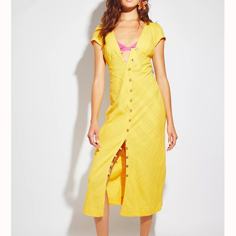 Free People Yellow Button-Front Midi Dress - Women